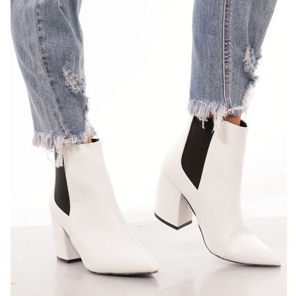 White Ankle Booties With Black Side Goring Detail - Picture 1 of 11